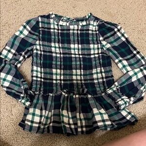 Wonder Nation Green Plaid Long Sleeve Blouse